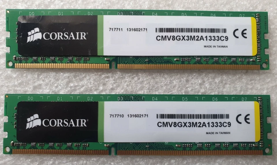 Corsair PC3-10600U 1333Mhz DDR3 8GB 2x4GB RAM CMV8GX3M2A1333C9 240pin 1.5v - Image 1 of 1