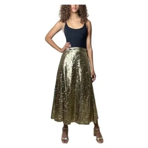 GONNA LIQUIDA VINTAGE HALSTON 111 SATINATA ORO LUCIDO LAMINA METALLICA GLAM DISCO - Foto 1 di 9