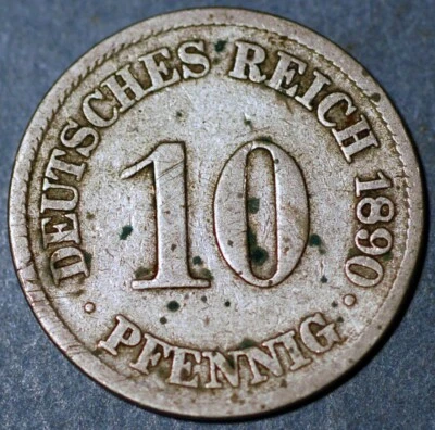 Germany Empire 10 Pfennig 1890 J Wilhelm II KM# 12 - Image 1 of 2