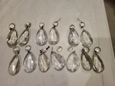 Lote de 13 antiguos cristales de araña victorianos de repuesto de pera/lágrima Foto 1 de 4