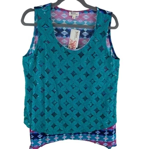 Madison & Berkeley NWT Layered Colorful Lightweight Tank Top Lace Detail Size L - Picture 1 of 6