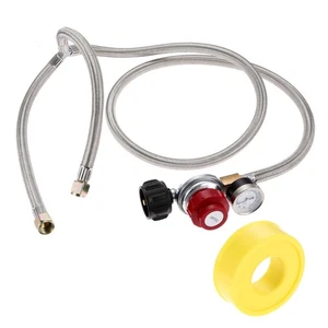 Propane Regulator Stainless Braided Hose 0-30 PSI with Gauge For Stove Heaters - Picture 1 of 9