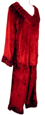 ADRIENNE LANDAU MUJER BORGOÑA SUAVE IMITACIÓN PIEL CONJUNTO TOP PANTALONES CONJUNTO ~ M/L Foto 1 de 4