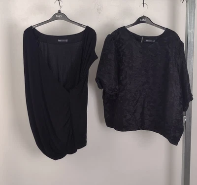 M&S 2Pcs Bundle Size 24 Black Sparkle Wrap Top Textured Puff Sleeve Top NEW F2 - Image 1 of 4
