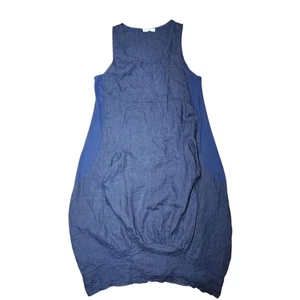 Gigi Moda Made in Italy Linen Dress Blue Oversized Sleeveless Balloon Hem Pocket - Picture 1 of 7