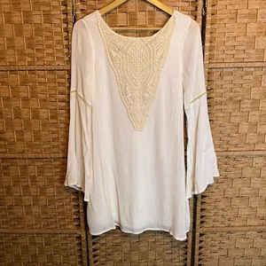 Altard State White Crochet Lace Bell Sleeve Tunic Dress Size S Boho - Picture 1 of 7