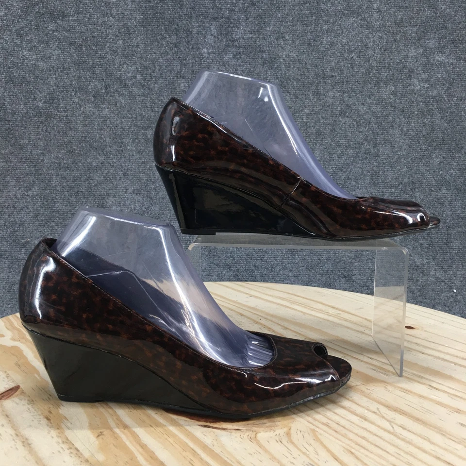 Zapatos de tacón Comfort Plus By Predictions para mujer 9,5 vestido punta abierta cuña marrón Foto 1 de 4