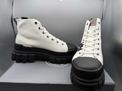 NWB Palladium Womens Revolt Hi TX Sneakers Size 9 White Black Ankle Boot - Image 1 of 4
