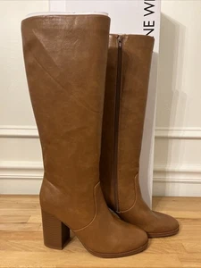Nine West Linis Women's Tall Boots 8.5M Medium Brown Block Heel Minimalist Boho - Picture 1 of 14