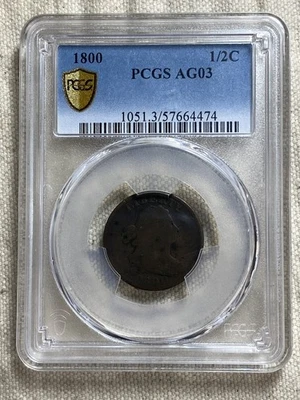 1800 1/2c C-1 Draped Bust Half Cent PCGS AG3 Gold Shield Early US Type Coin - Image 1 of 4