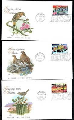 Conjunto de caixa US 2002 Sc #3696-3745 37¢ Greetings from America 50 Fleetwood FD Covers - Imagem 1 de 4