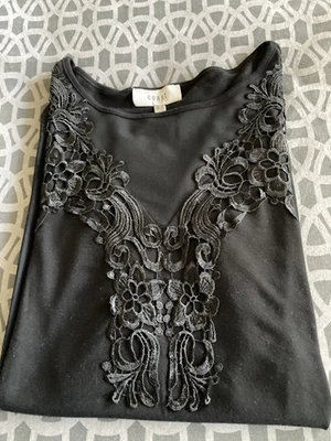Womens Coast Black Long Sheer Sleeve Top with Embroidered Chest  Detail Size 14 - Image 1 of 4