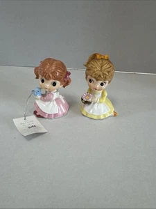 Vnt Brinton MR Bone China 3" Girl Figurines Yellow & Pink Dress Bird Flower - Picture 1 of 16