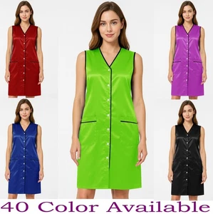 Frauen Satin Kittel Schürze Retro Vintage Push Button Bluse Kleid - 45 Farbe - Bild 1 von 40