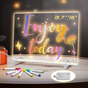 LED Note Board Dry Erase with 7 Colors 4 Modes Acrylic with Light  - Picture 1 of 11