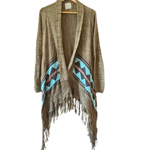 Billabong Open Cardigan Sweater Fringed M Bohemian Southwestern Casual Festival - Picture 1 of 5