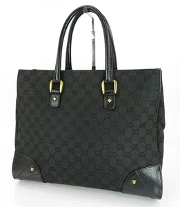 Auténtico bolso de mano GUCCI negro GG de lona y cuero #61801 - Imagen 1 de 19