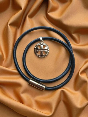 Pulsera envolvente con logotipo de cuerda negra TORY BURCH 13" - Cuero Vachetta Foto 1 de 4