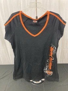 Harley Davidson Women’s Black Orange T Shirt Size 1x Laramie WY - Picture 1 of 9