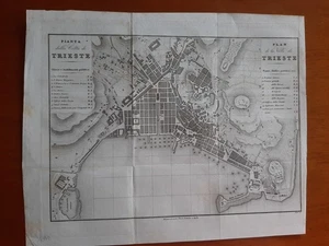VENEZIA GIULIA-TRIESTE-PIANTA DELLA CITTA'-1840-INCISIONE ORIGINALE-RARA ! - Foto 1 di 5