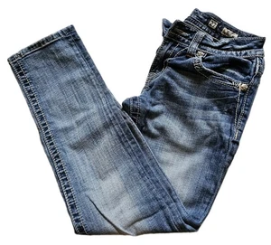 Pantalones de mezclilla capri Miss Me Y2K ERA para mujer 27 azules desgastados JE5865P estrás elásticos - Imagen 1 de 16