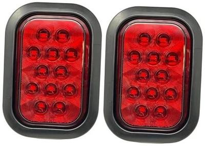 5x3 2x Rojo Rectángulo 12 LED Luz de parada/giro/cola/estacionamiento Remolque Semi Rojo LED Foto 1 de 4