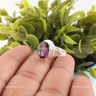 Anello Boho In Argento 925 Con Gemma Di Ametista Statement Promise Black Friday - Immagine 1 di 4