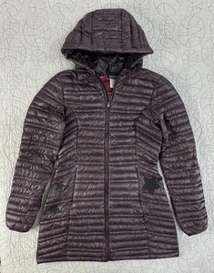Patagonia Ultralight Fiona Maroon Goose Down Parka Long Puffer Jacket Womens M - Picture 1 of 11