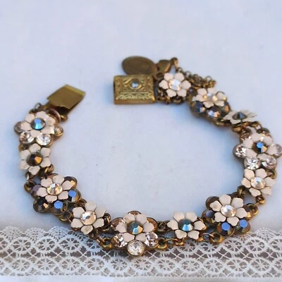 Michal Negrin Champagne Light Peach Bracelet Floral & Swarovski Crystal Gift Box - Image 1 of 4