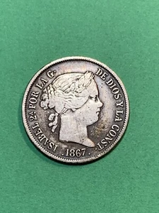 1867 Spain 🇪🇸 Silver 40 Centimos (A1679) - Picture 1 of 4