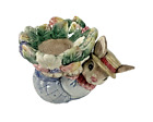 Fitz and Floyd Vintage 1993 Hand Painted Bunny Rabbit Flower Bowl 3'H Taiwan