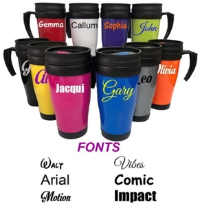 Custom Personalised Travel Mug Double Wall Insulated Screw Lid Cup 400ml Hot Cup - Afbeelding 1 van 11