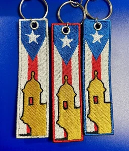 HANDMADE Puerto Rico Jet Tag Keychain Of Flag & Garita Embroidered Boricua Love - Picture 1 of 4