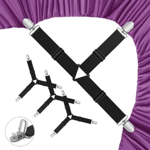 Bed Sheet Holder Straps,4 PCS Adjustable Elastic Fasteners with Metal Clips, Kee - Picture 1 of 12