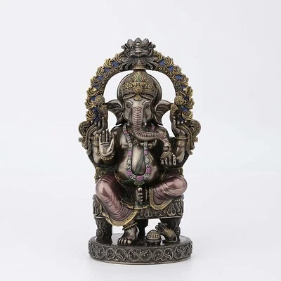 Veronese Design 10 1/4 polegadas de altura Lord Ganesha sentado no trono com templo A... - Imagem 1 de 4