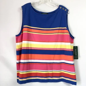 Lauren Ralph Lauren Womens 3X Tank Top Multicolor Stripe Knit Sleeveless NEW - Picture 1 of 7