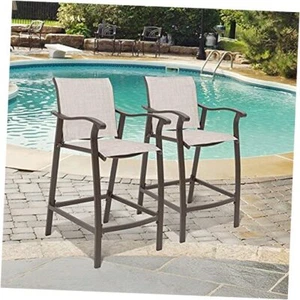 Outdoor Counter Height Bar Stools Set of 2 Classic Patio Furniture 2pcs Beige - Picture 1 of 7