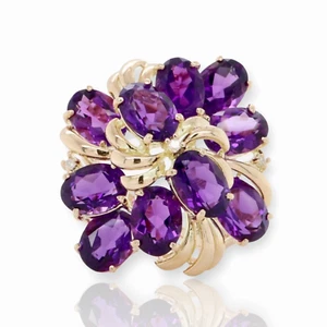 Amethyst Cluster 14ct Yellow Gold Dress Ring Size N Val $2520 - Picture 1 of 6