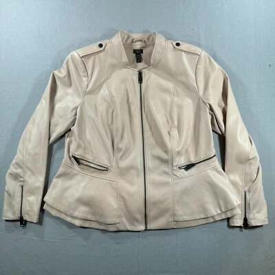 Chaqueta de cuero GILI cremallera completa para mujer 18W beige Got it Love it vintage Foto 1 de 4