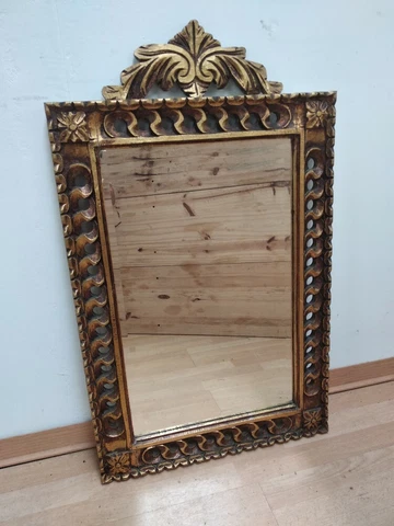 Antique Bevelled Mirror Louis XV Frame Carved gilt wood handmade France XX Cover