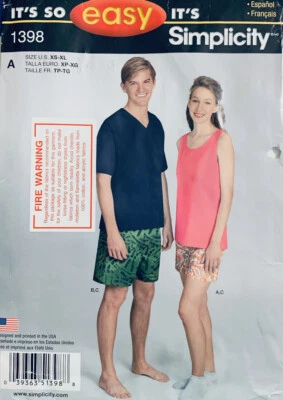EASY Simplicity Pattern 1398 | Unisex Adults XS-XL Shorts Tshirts Pyjamas NEW - Image 1 of 2