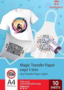 10x Raimarket Heat Transfer Paper Iron On T Shirt Transfer A4 for Dark Fabric UK