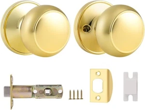 Probrico Polished Brass Passage Door Knob Stainless Steel Gold Round Door Knob - Picture 1 of 8