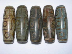 5 cuentas focales - apx 39x14mm ágata tibetana ovalada cuentas de piedras preciosas Dzi verde marrón - Imagen 1 de 2