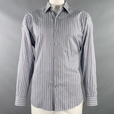 Camicia A Maniche Lunghe In Cotone Blu Grigio A Righe Taglia XXL - Immagine 1 di 4
