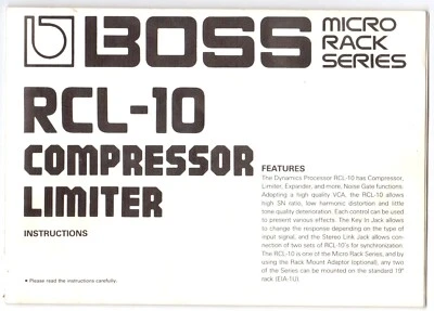 BOSS RCL-10 Micro Rack Compressor Limiter Instruction Manual, Good Condition - Image 1 of 3