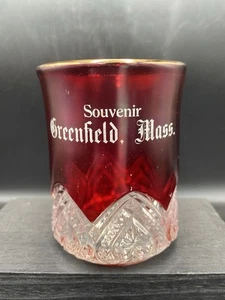 EAPG RUBY FLASH GREENFIELD MASS SOUVENIR TUMBLER GLASS - Picture 1 of 8