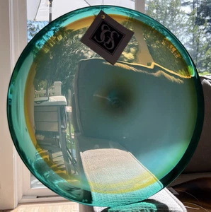 Salamandra Arte Vidrio Soplado a Mano Arte Vidrio Espuma de Mar Verde 12.5" Rondel Ventana '98 - Imagen 1 de 3