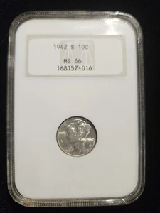 1942 S San Francisco Mercury Dime 10c NGC MS66 Old Fatty Soap Bar Holder - Picture 1 of 6