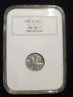 1942 S San Francisco Mercury Dime 10c NGC MS66 Old Fatty Soap Bar Holder - Image 1 of 4